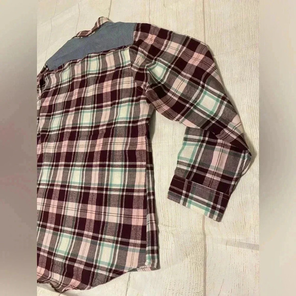 Northcrest Maroon Plaid Flannel Button-up Shirt Hi-Low Hem Front Pockets Size 1X - Picture 7 of 10